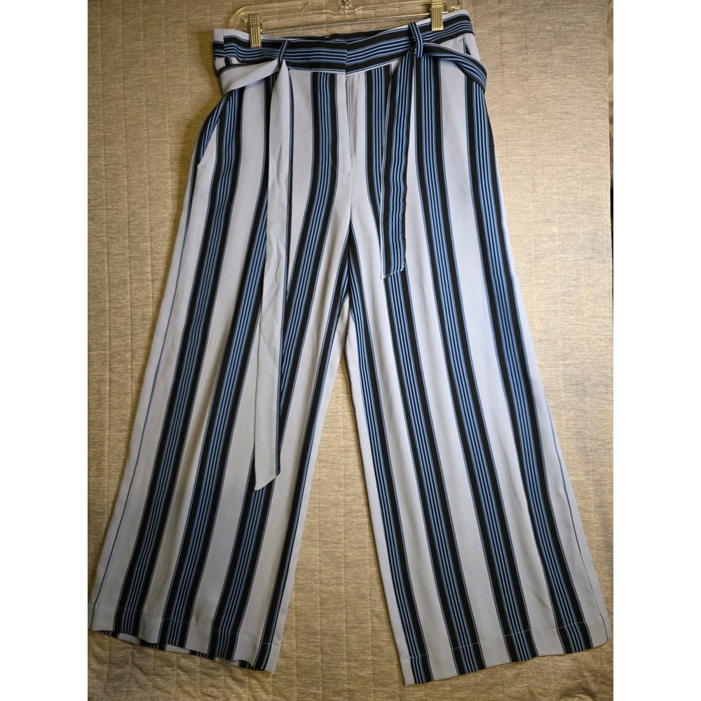 1495 Ann Taylor LOFT Blue Striped Wide Leg Crop Tie Waist Pants Womens 6